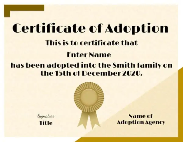 Certificate of adoption