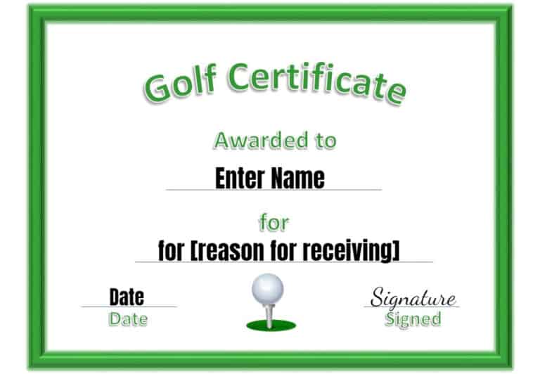 Free Printable Golf Certificates Customizable