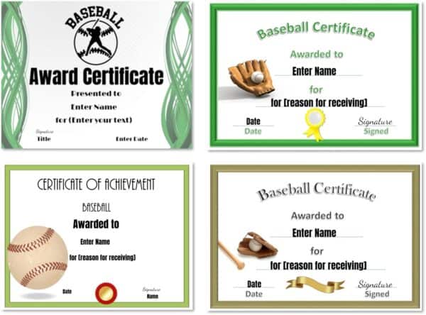 Baseball certificate