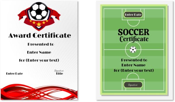 Printable certificates for Soccer