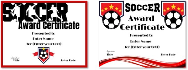 Soccer achievement certificates