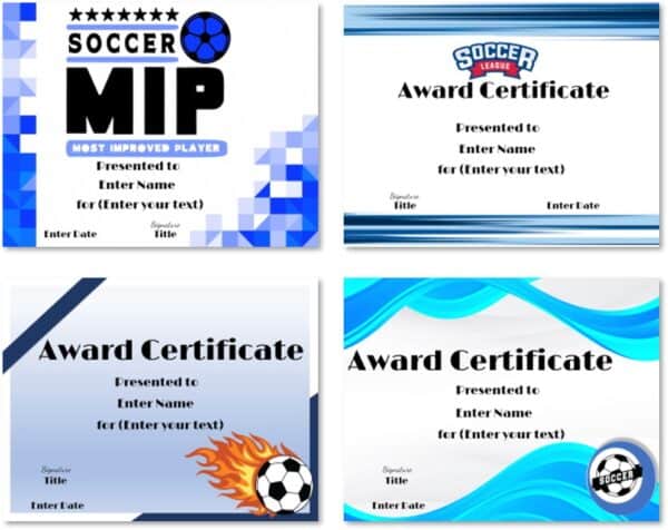 Soccer award certificates