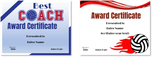 Volleyball award certificates