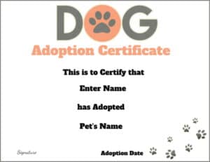 Dog adoption certificate