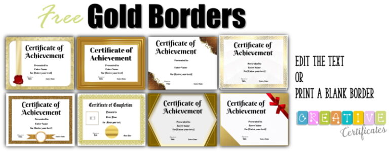 Gold Border Templates | Free Instant Printable Download